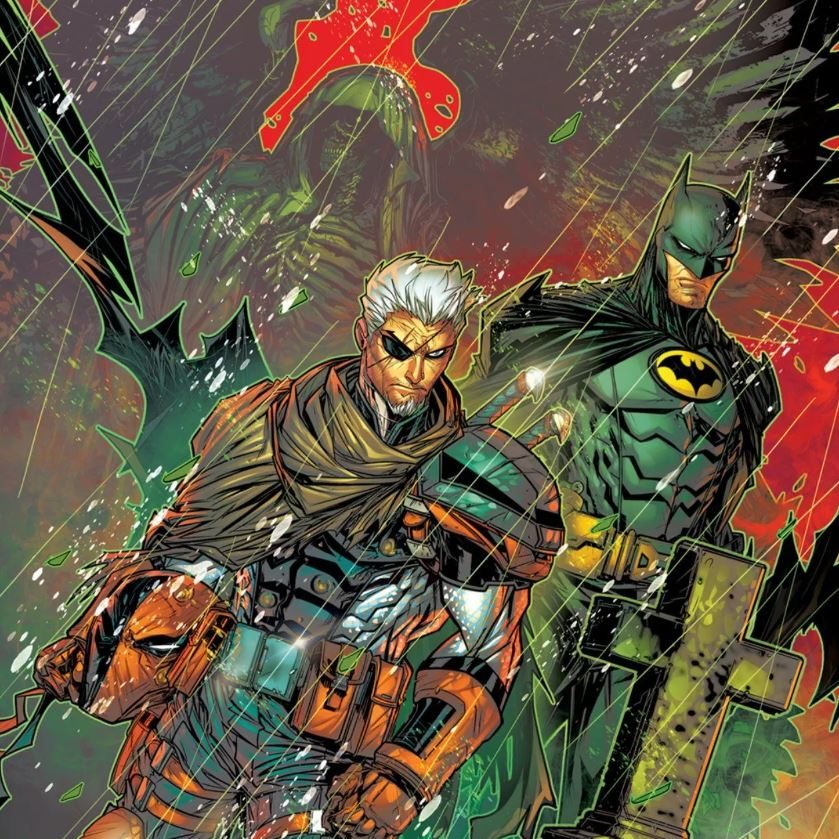 Deathstroke and Batman in combat from comic panels