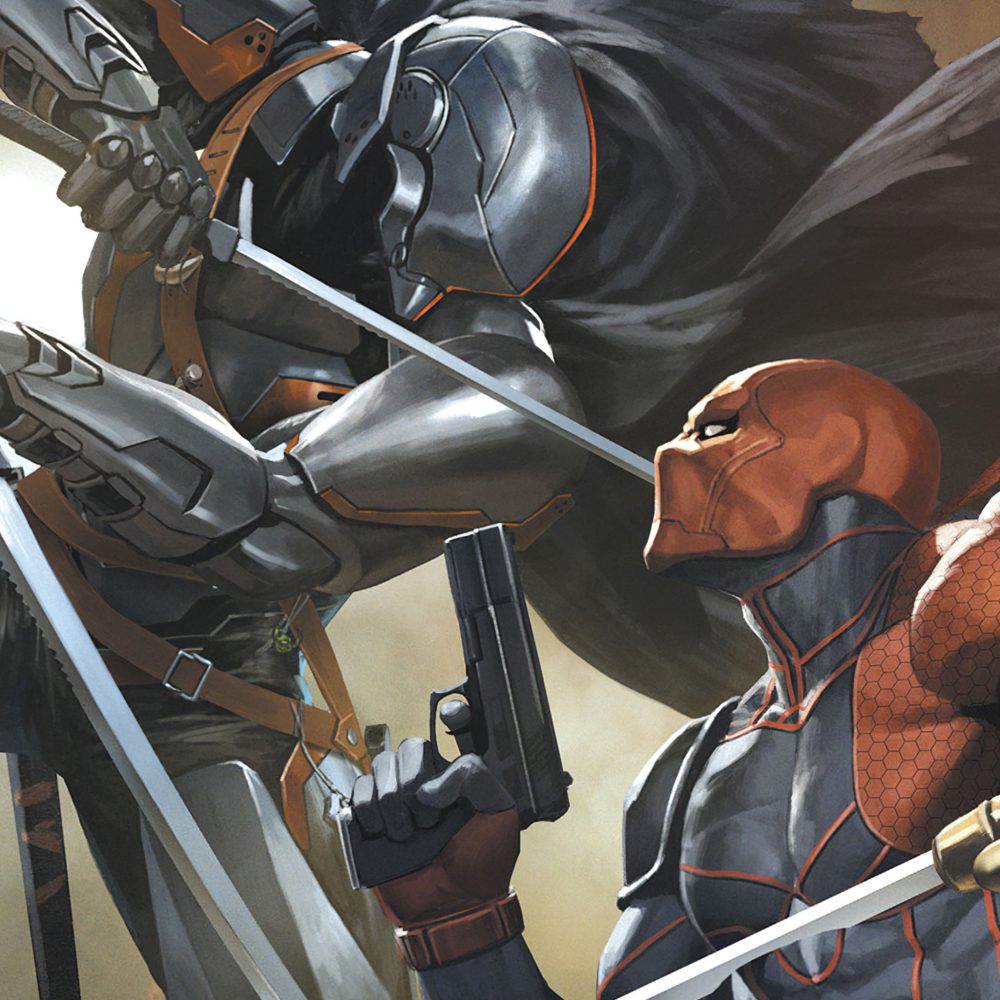 Deathstroke and Batman in combat from comic panels