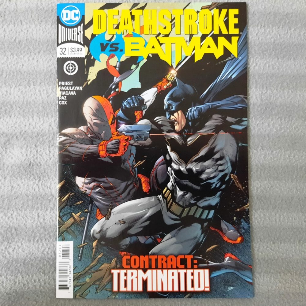 Deathstroke and Batman in combat from comic panels